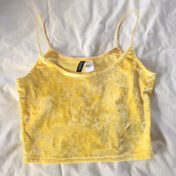 H&M Tops - Yellow Crushed Velvet Cropped Tank